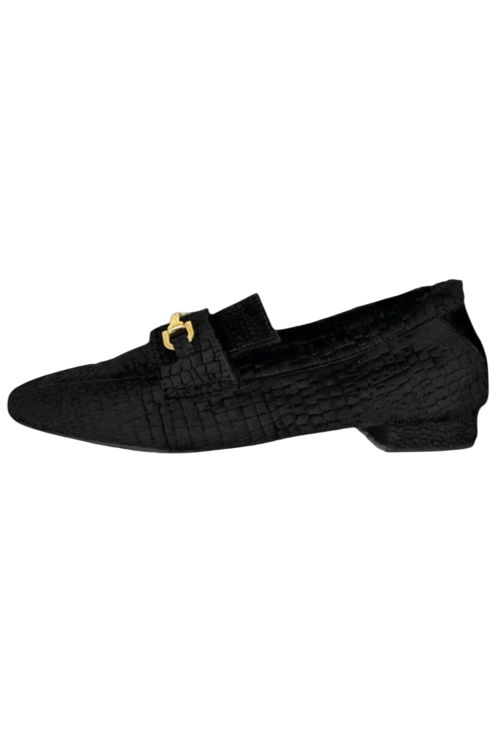 MOCASINES DE PELO NEGRO TEXTURA COCODRILO