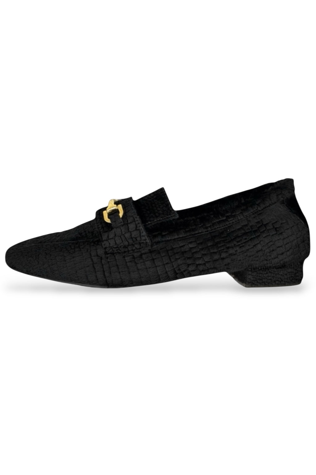 MOCASINES DE PELO NEGRO TEXTURA COCODRILO